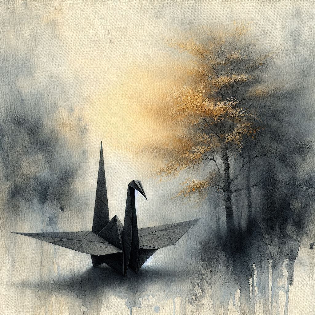 The black crane at the ginkgo tree