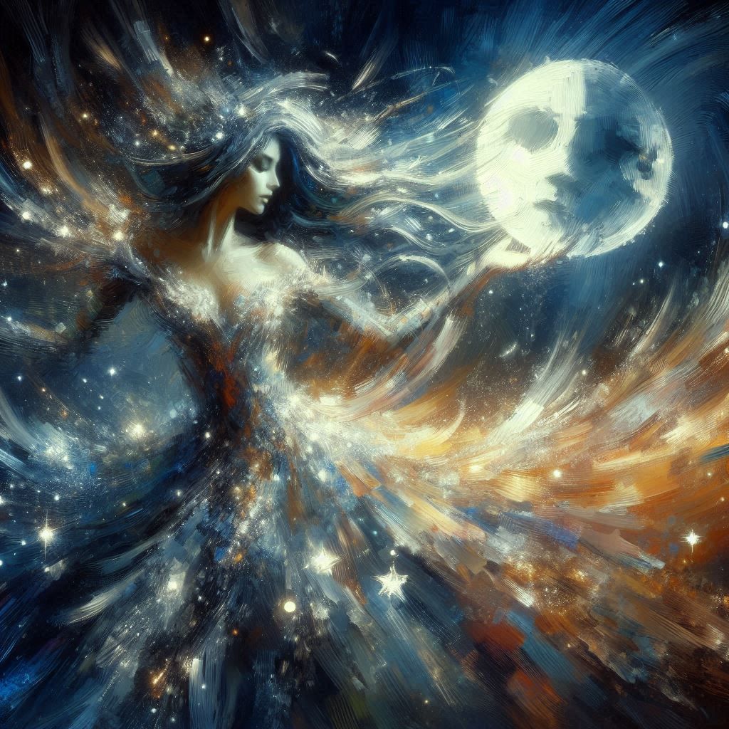 Stars goddess dancing with the moon