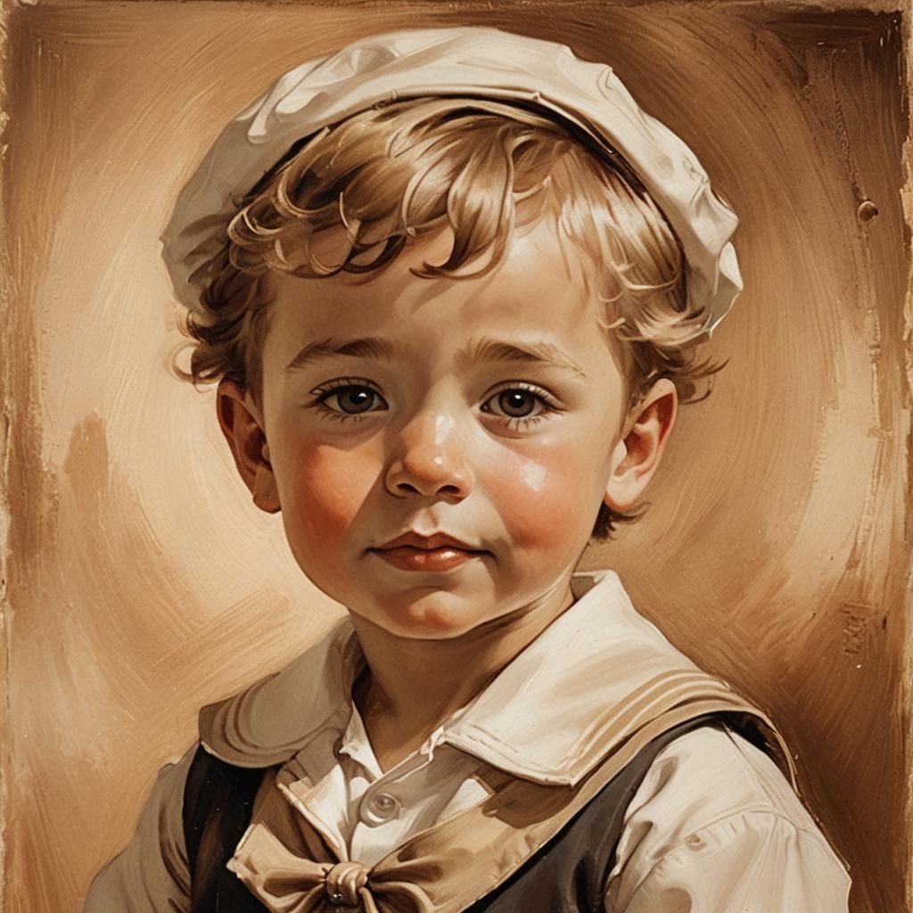 Portrait of a sweet one-year-old boy, wearing a sailor suit,...