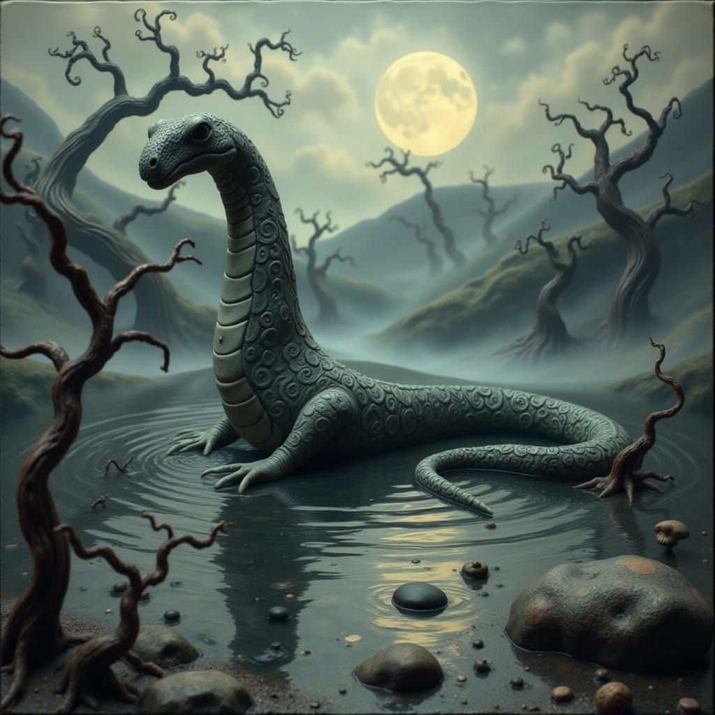 <lora:SHADOW HILLS:1.0> Loch Ness monster