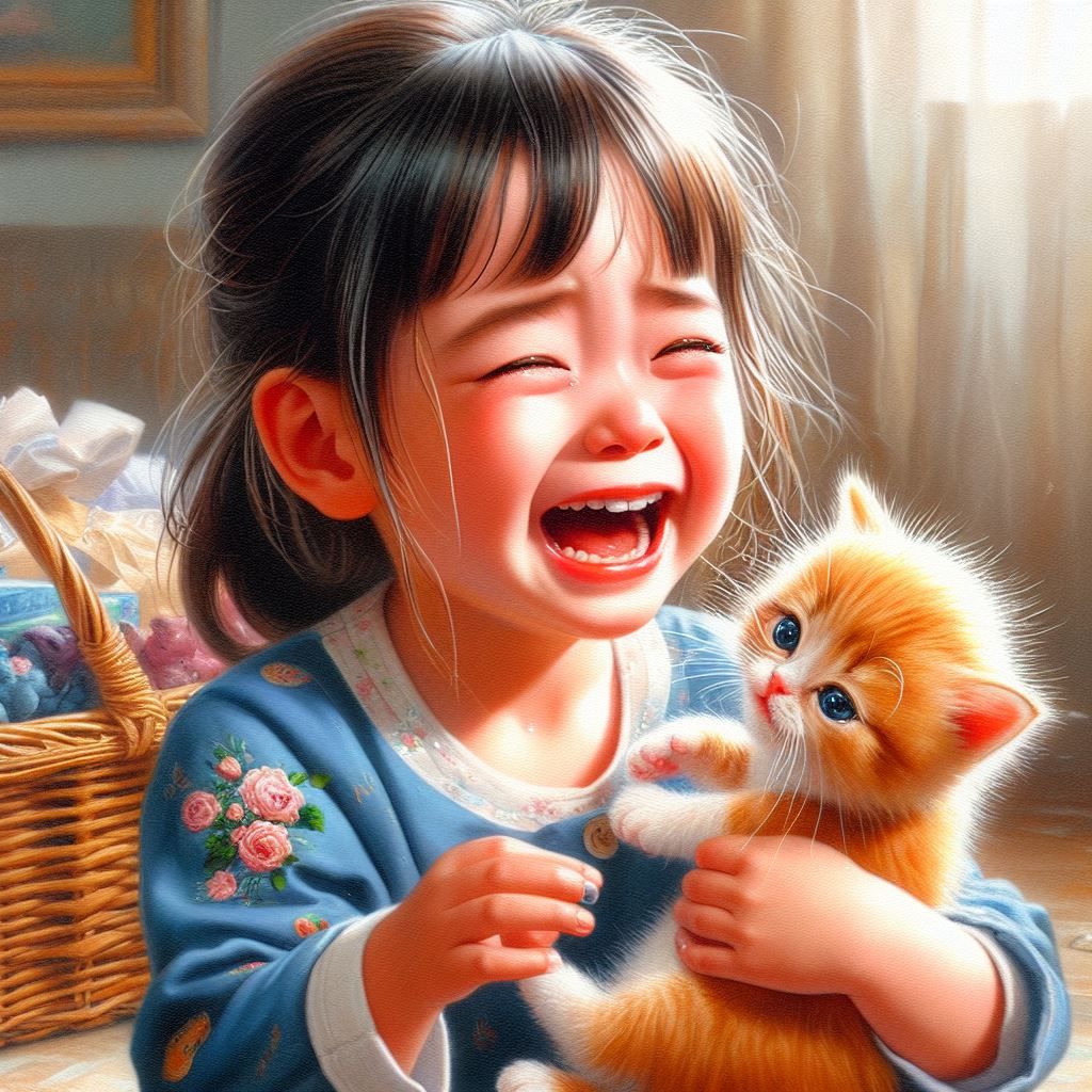 She is crying happy tears because she was given a Kitten she...
