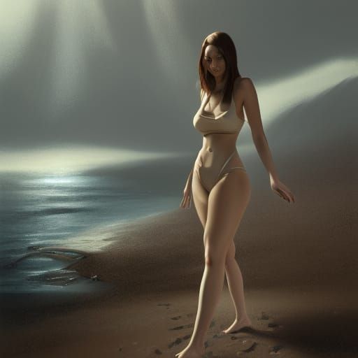 Beige Swimsuit Model in Dark Fantasy Style