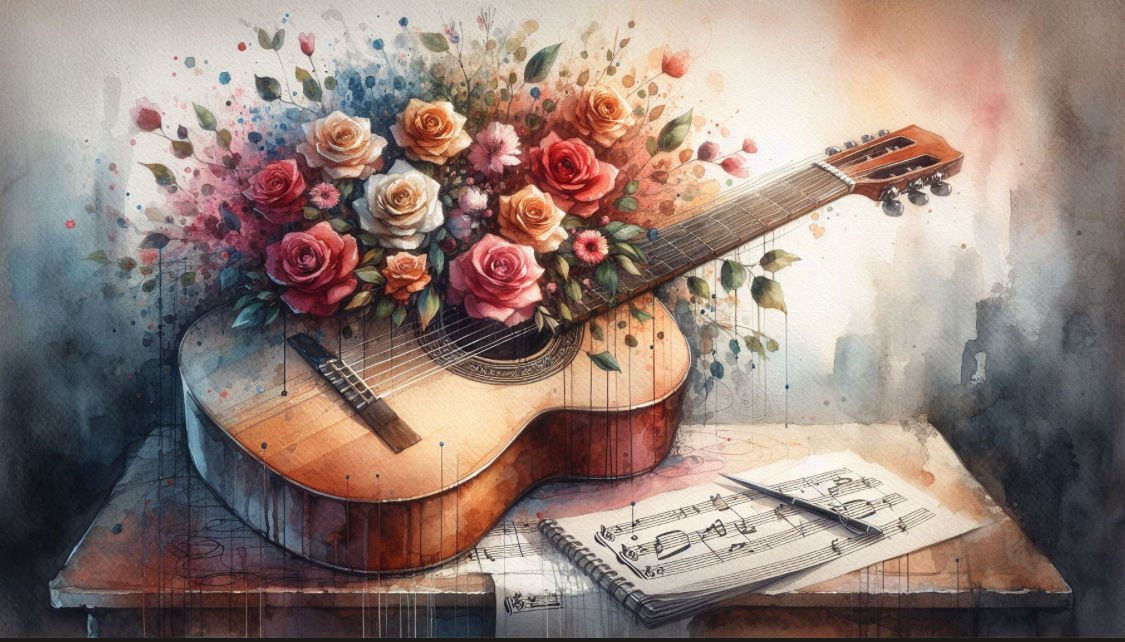 Guitar with flowers