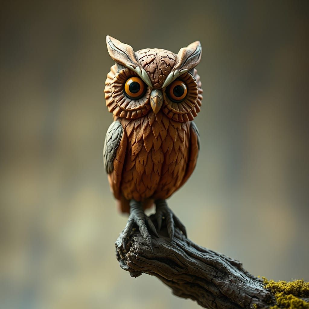 Whimsical Clay Owl in Earthy Twilight