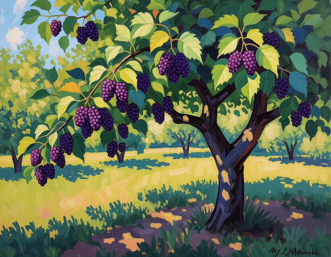 Vibrant Mulberry Tree Laden with Ripe Fruit