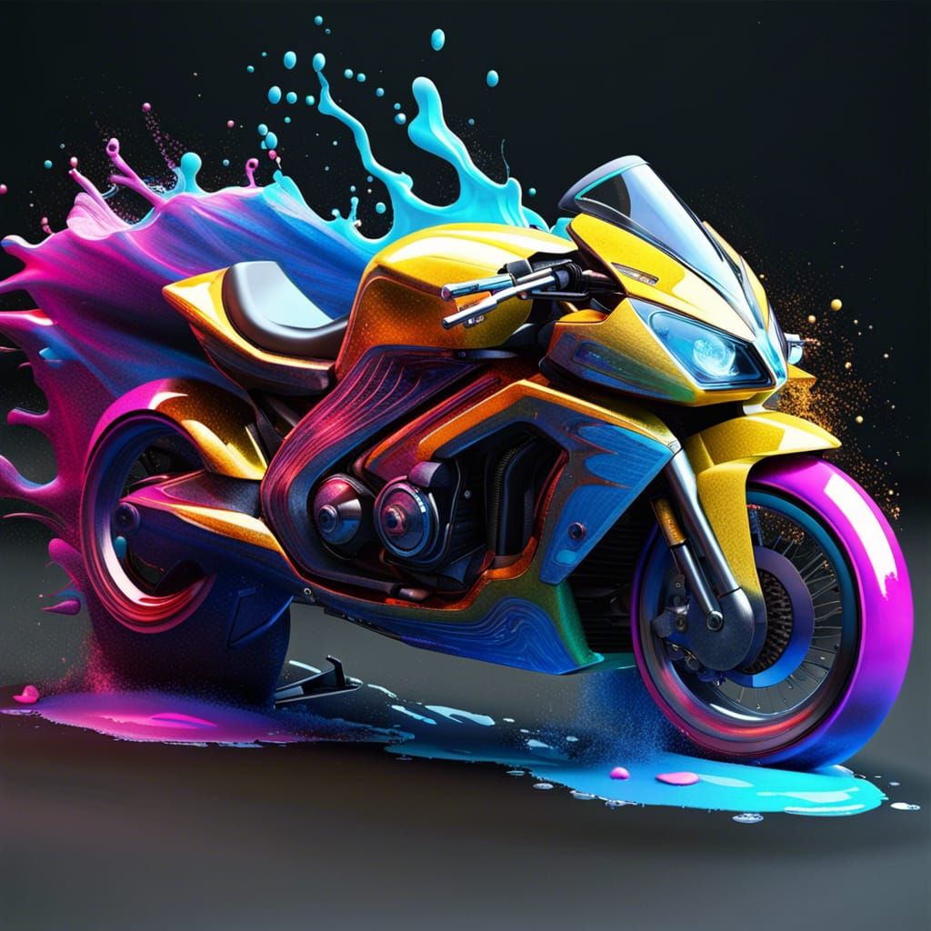 Futuristic Motorcycle in Splash Action Paint