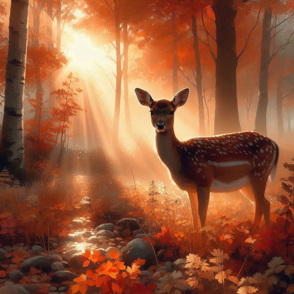 Paysage avec une biche