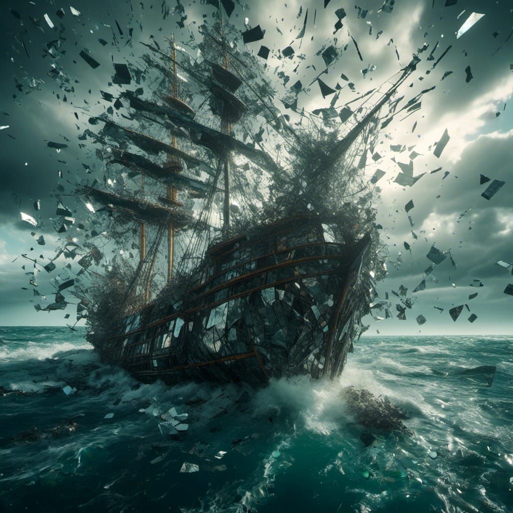 <lora:Shattered:1.0>shattered mirror, mirrors 
the most beautiful  pirtate ship  in the stormy austral sea