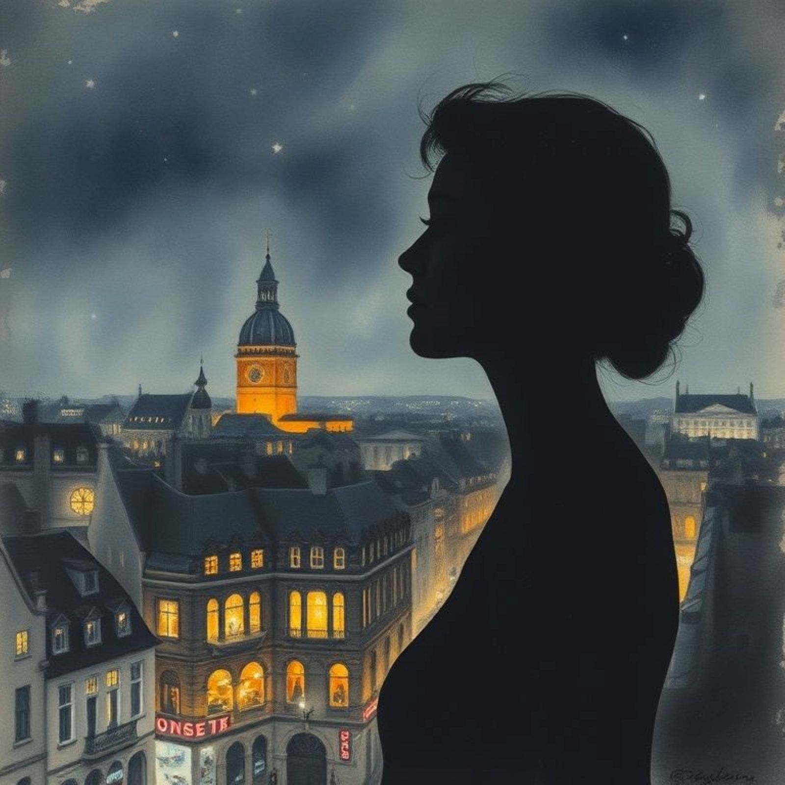 the elegant silhouette of a woman in profile