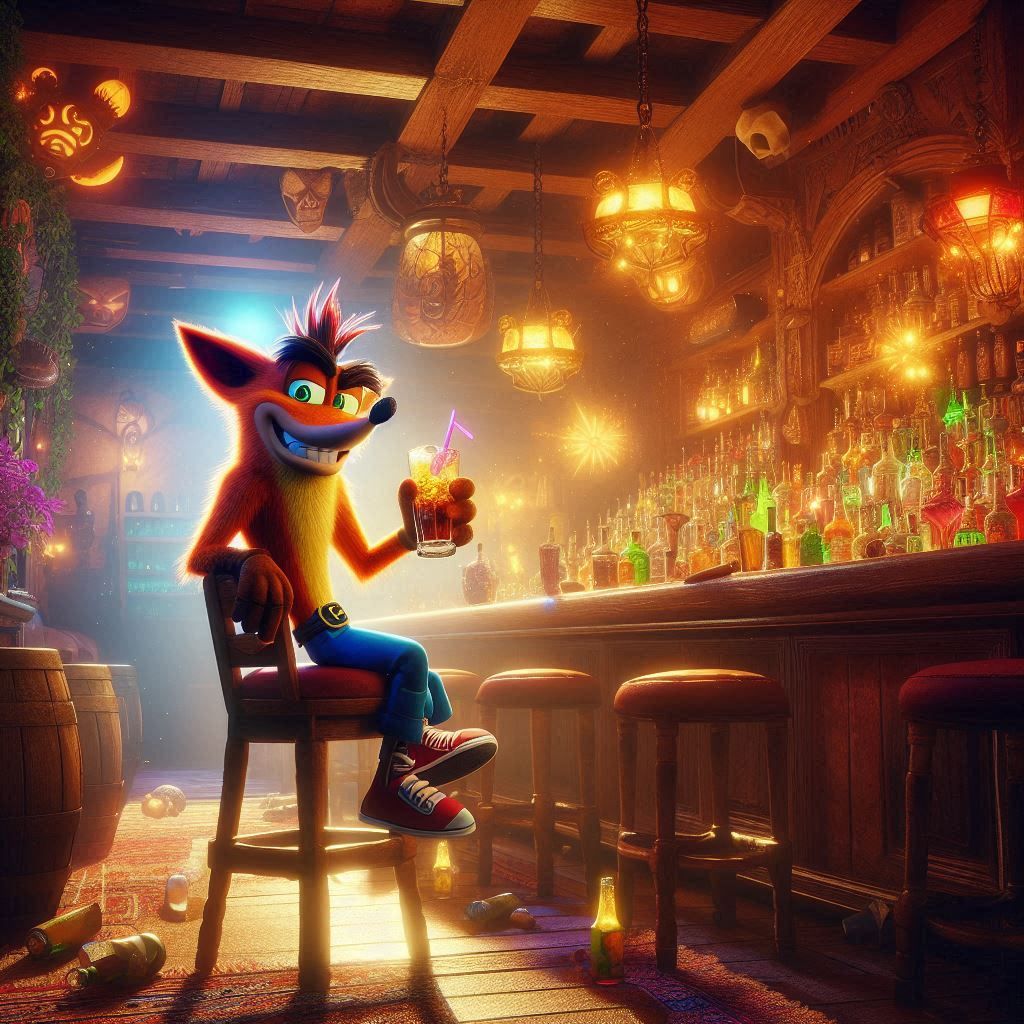 Crash Bandicoot at the bar