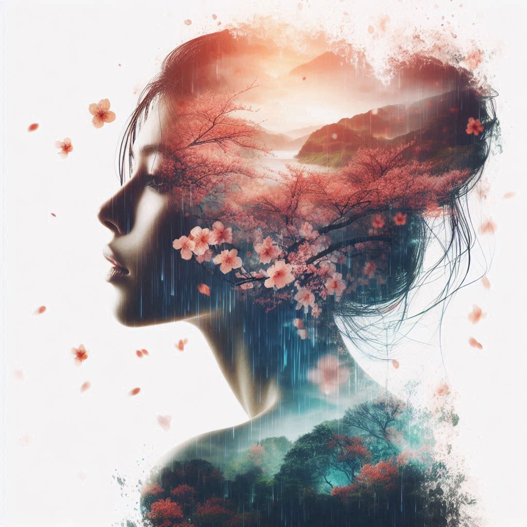 double exposure beautiful fantasy portrait landscape..