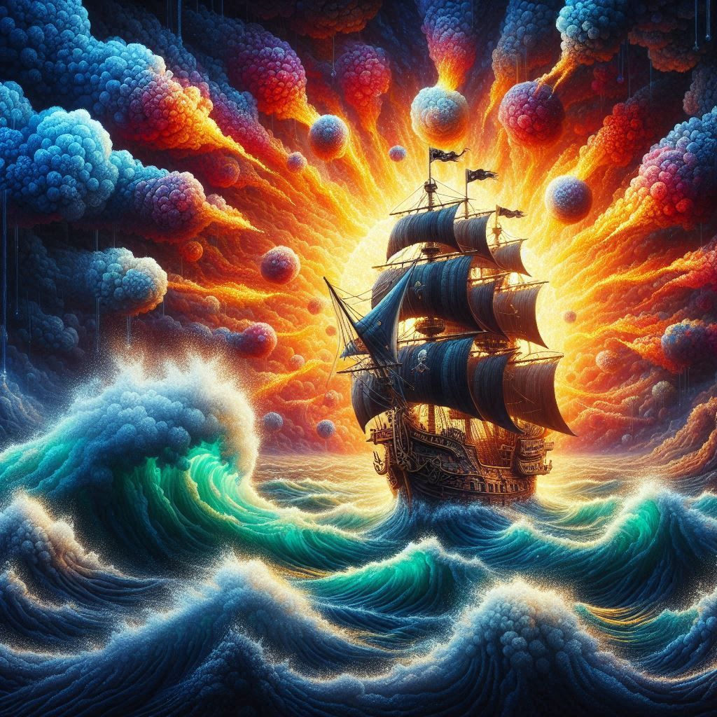 Pirate ship in pom pom art