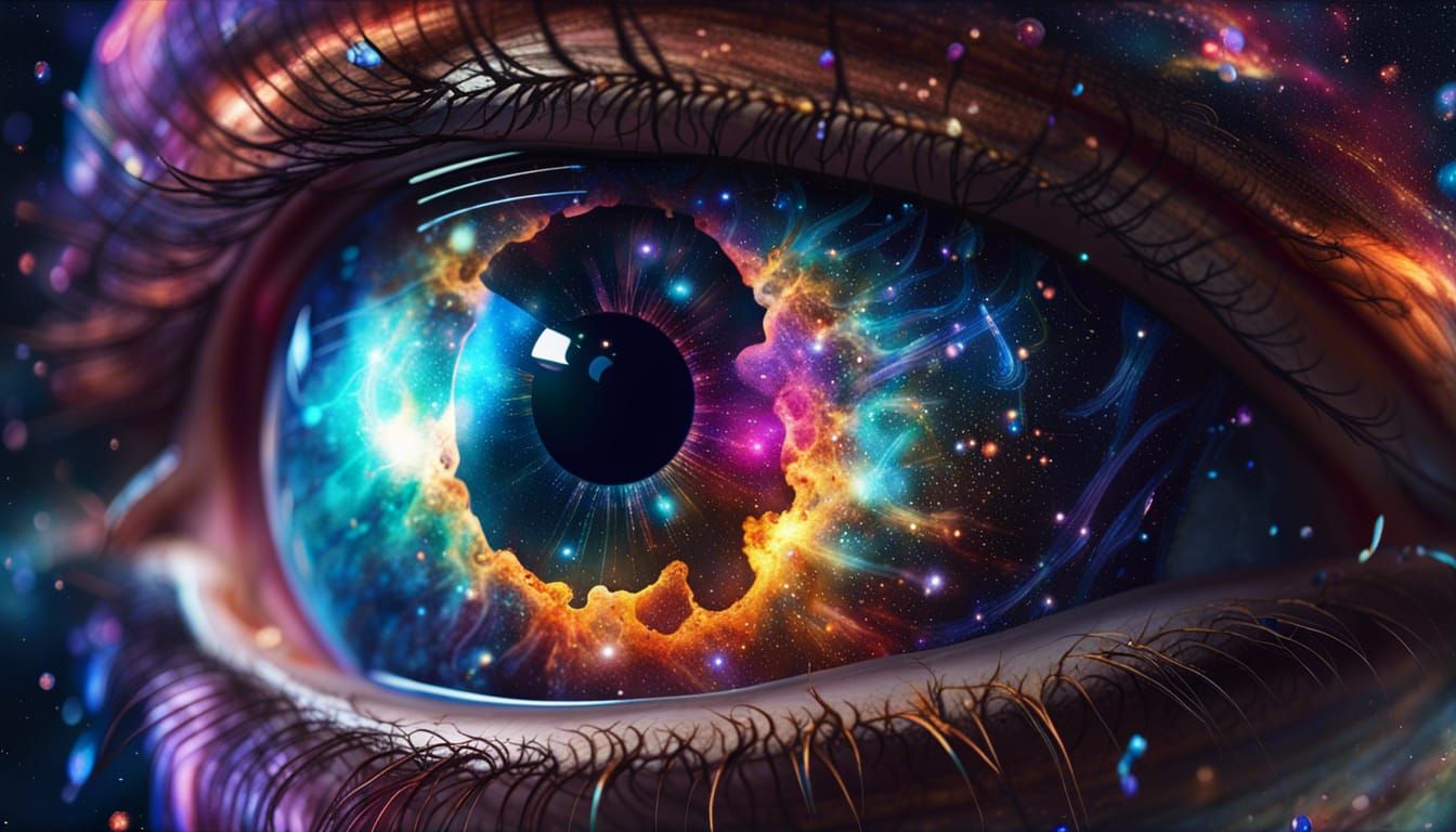 ultrahyperrealistic close up !!EYE!! with extremely shiny galaxy ...