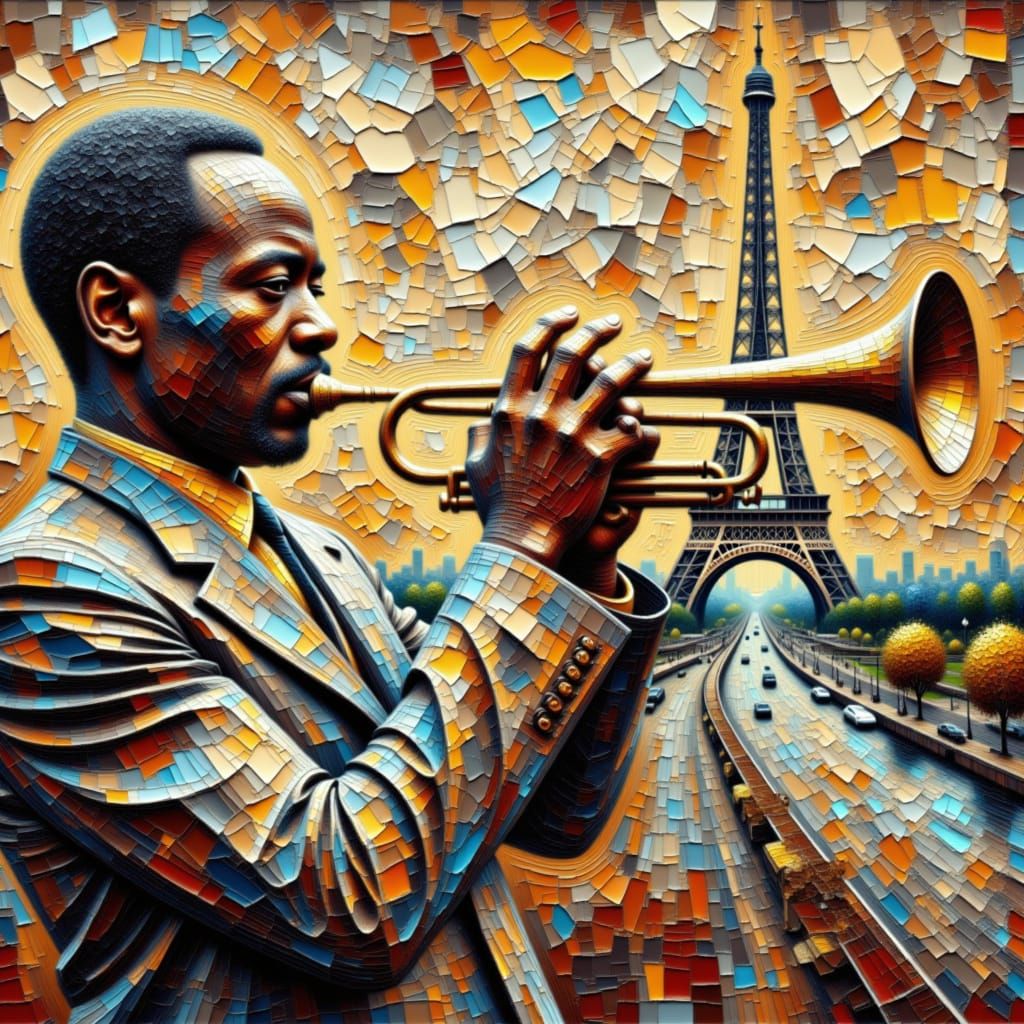 Art on cracked paper. The color palette is Alabaster, Rusty Red, Dark Taupe, Baby Blue, Strong Cyan and Gunmetal. 3D, deep focus, 8k. Mixed ...