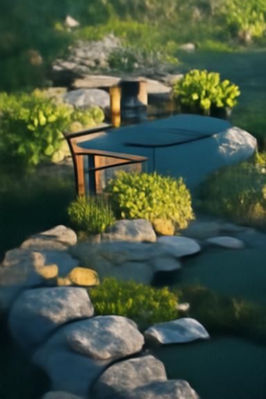 Garden pond with a stone path
