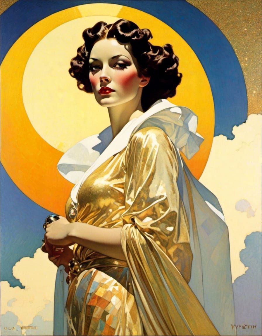 N.C. Wyeth, Olga portrait, golden shimmer, gilded sunset, sparkling ...