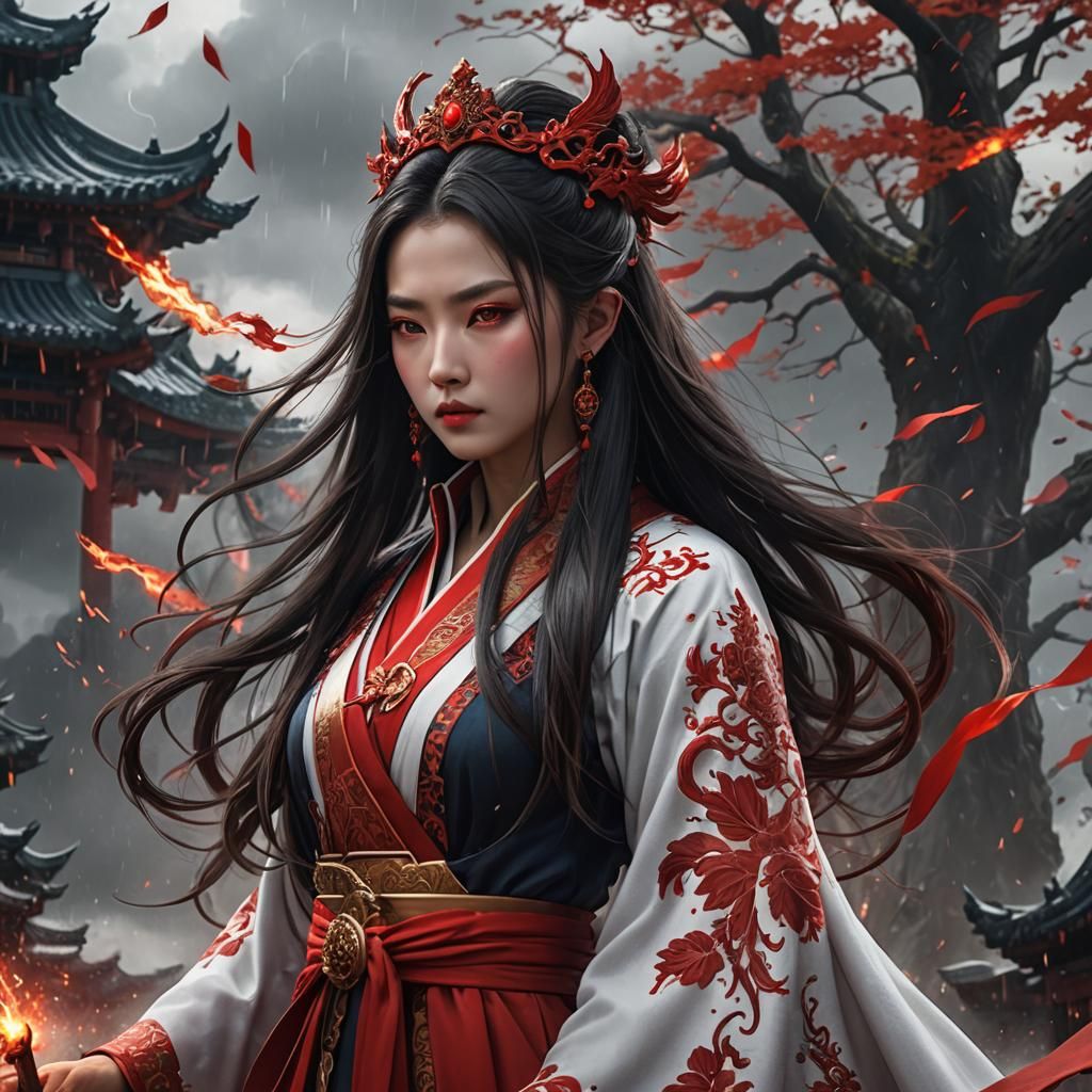 Royals Xianxia in red. the eye of the raging storm. Red eyes. - AI ...