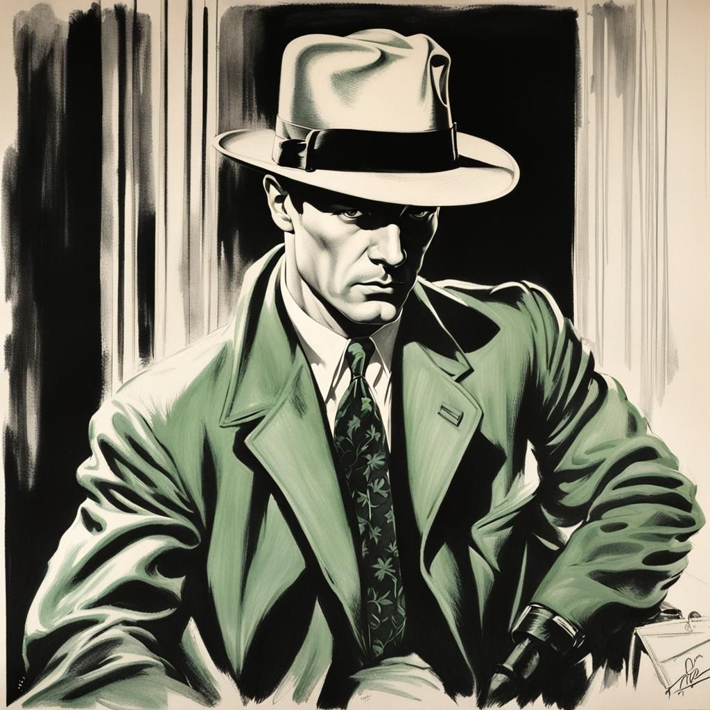 Verdant Detective Brushed Charcoal Hyperdetailed 🧔‍♂️😎 film noir Alberto Vargas, Mike Deodato