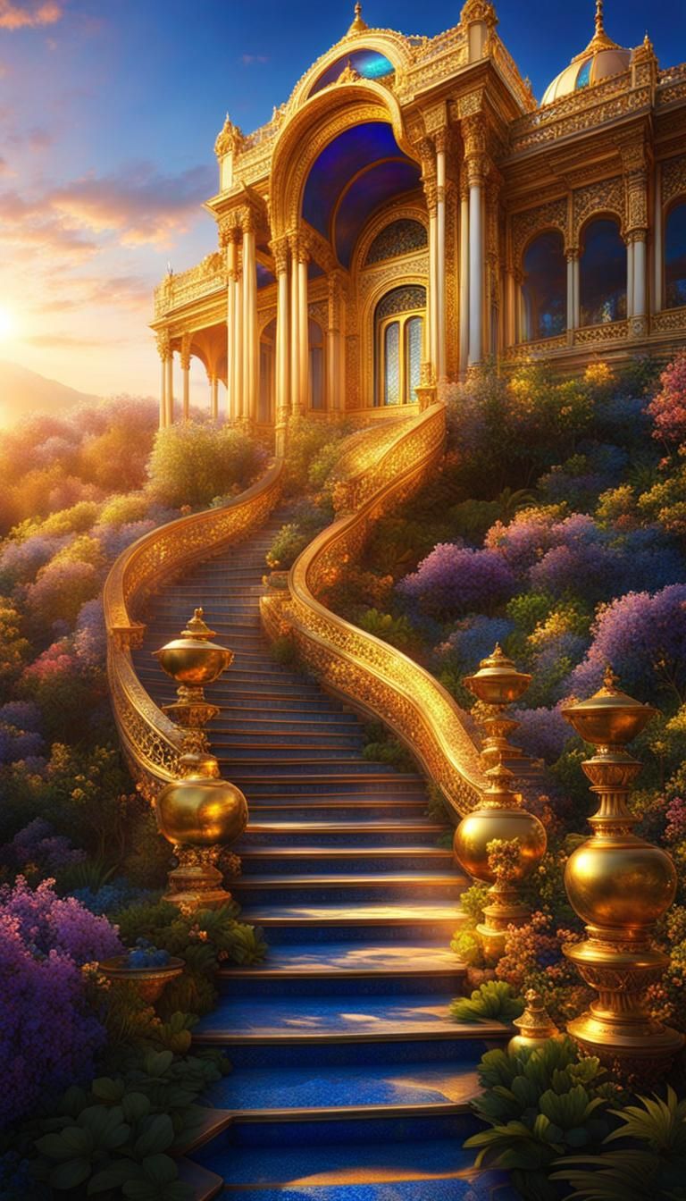 an unbroken  path leads to a wonderous shining palace on  hi...