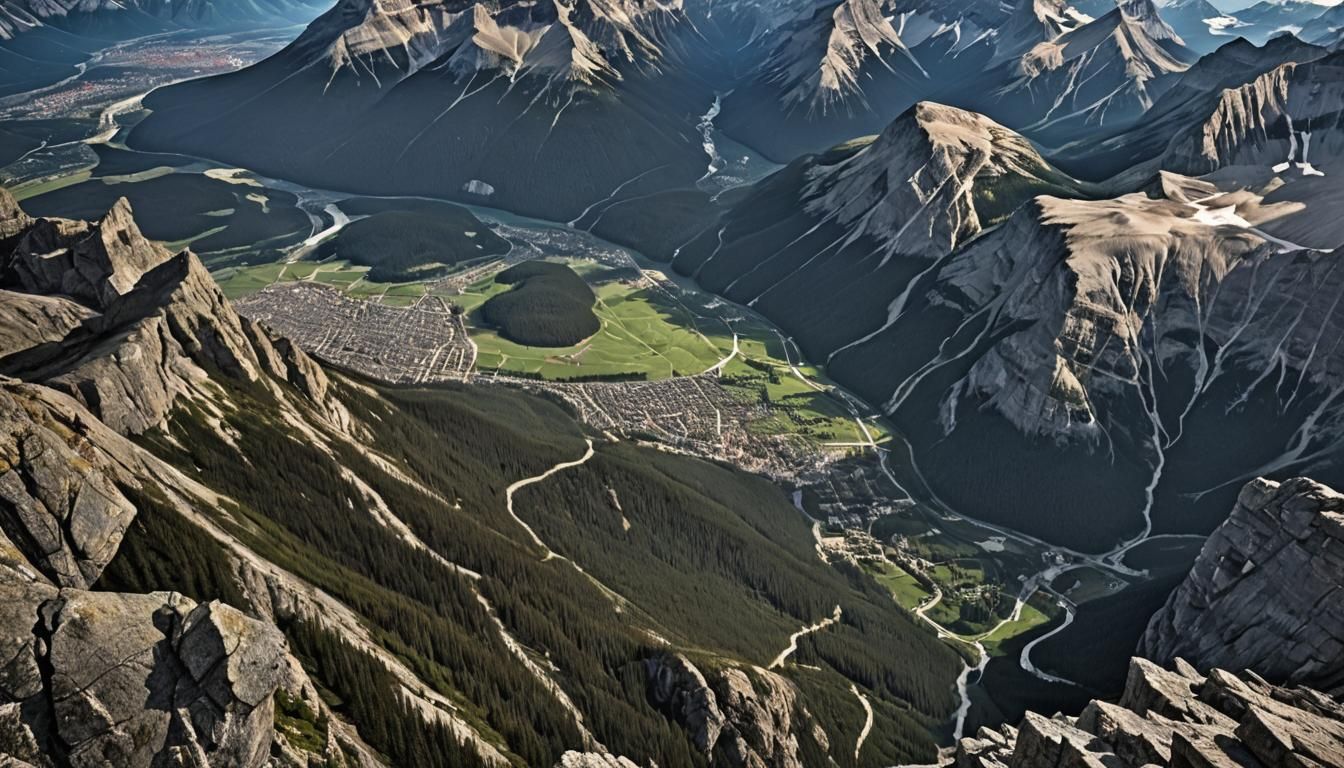 a view from the summit of cascade mountain looking down to t...