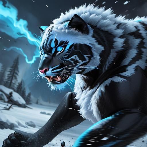 Dramatic transformation from fire panther to ice panther. Ba...