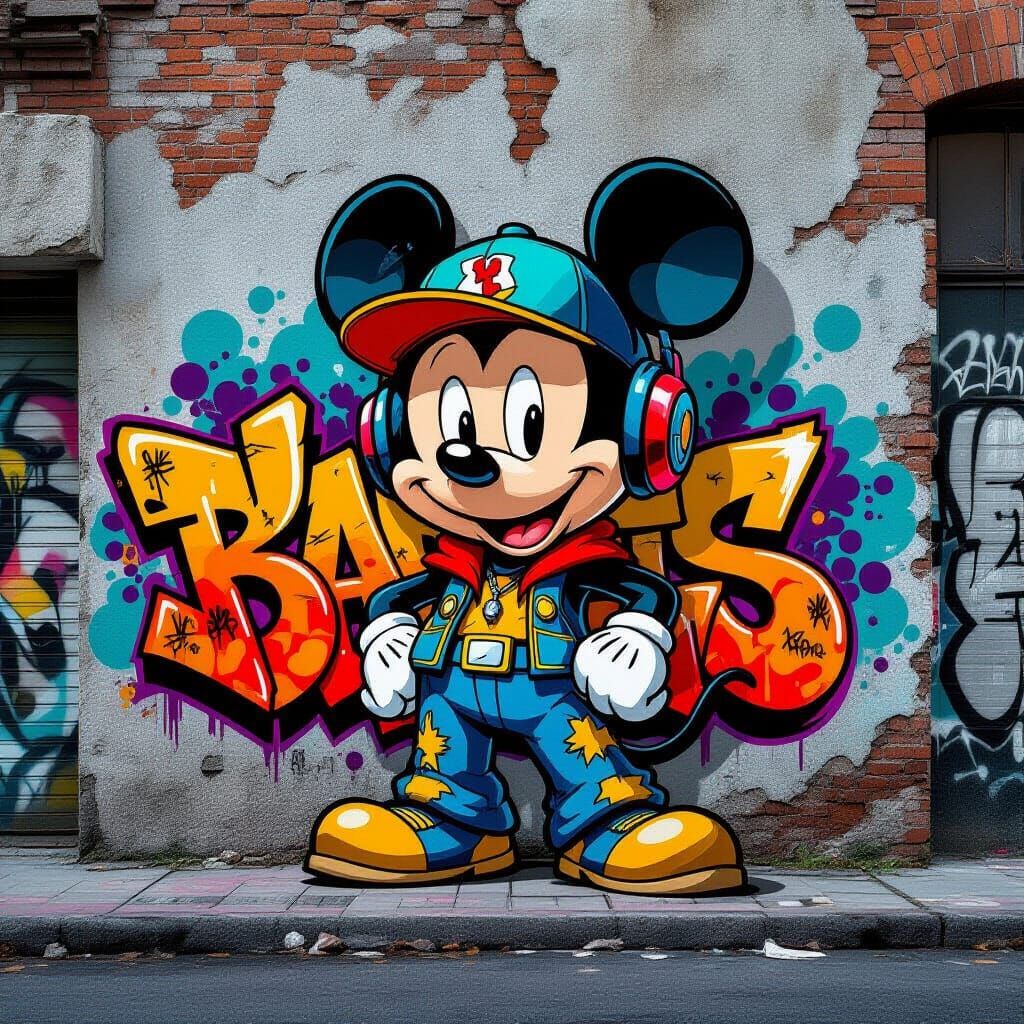 Vibrant Graffiti Cartoon Character on Urban Wall