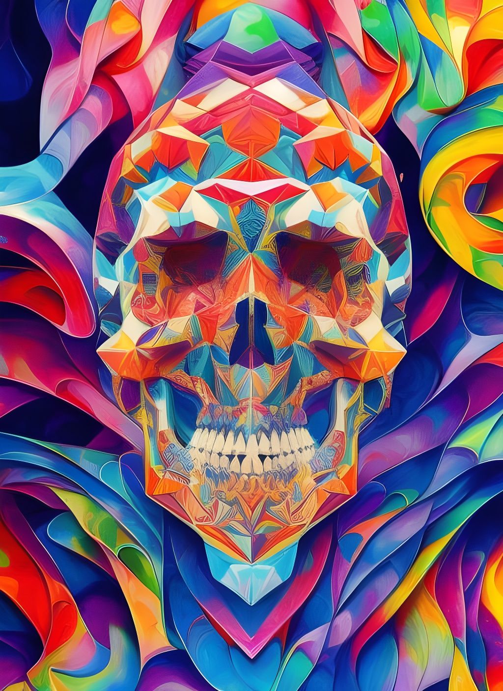High Tech Origami Skull in Anime Style