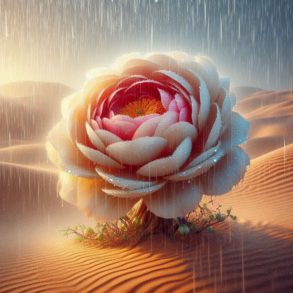 The desert flower only blooms every ten years in the rain