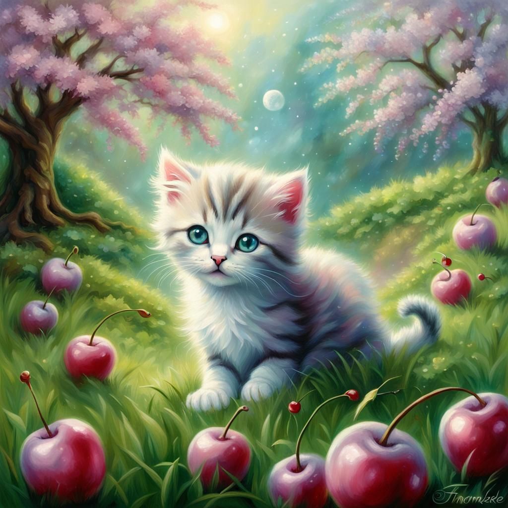 adoribul baby dimond fured kitten with big emrald eyes whall...