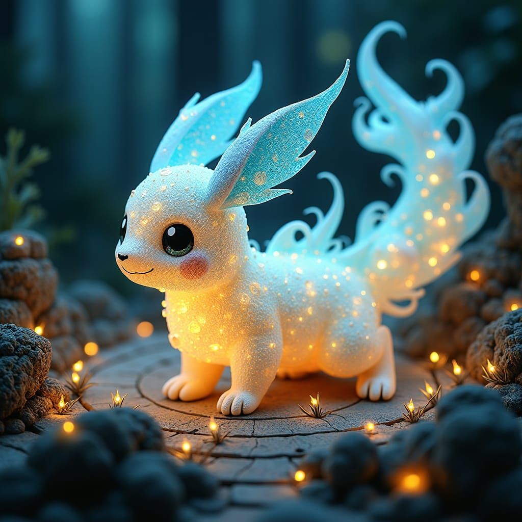 Fireflies flying in sky and four rabbits are running in the jungle and photo is taken from a far view so that the red moon is visible 