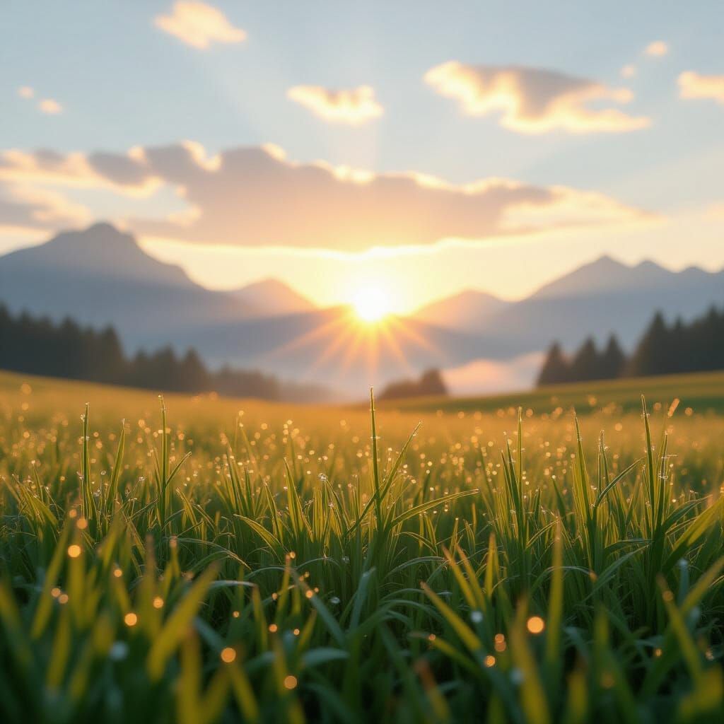 Ethereal Meadow at Dawn with Luminous Light