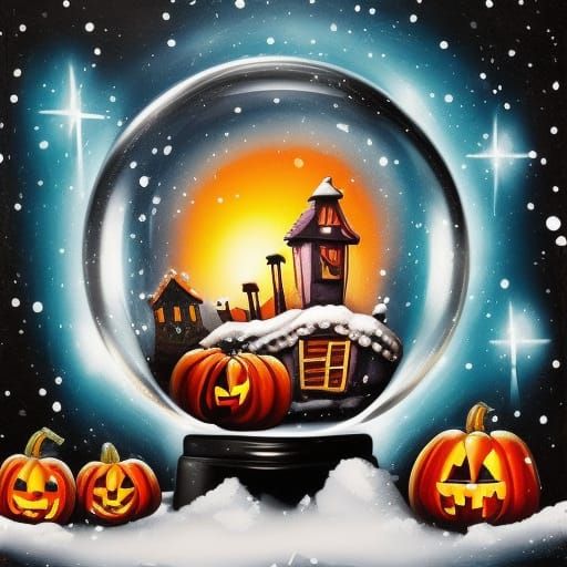 Halloween inside of a snow globe 