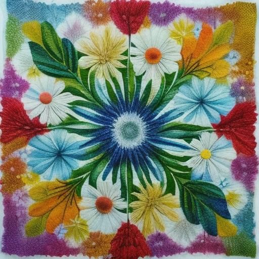 FLOWERS SEWN ON THE PICTURE.