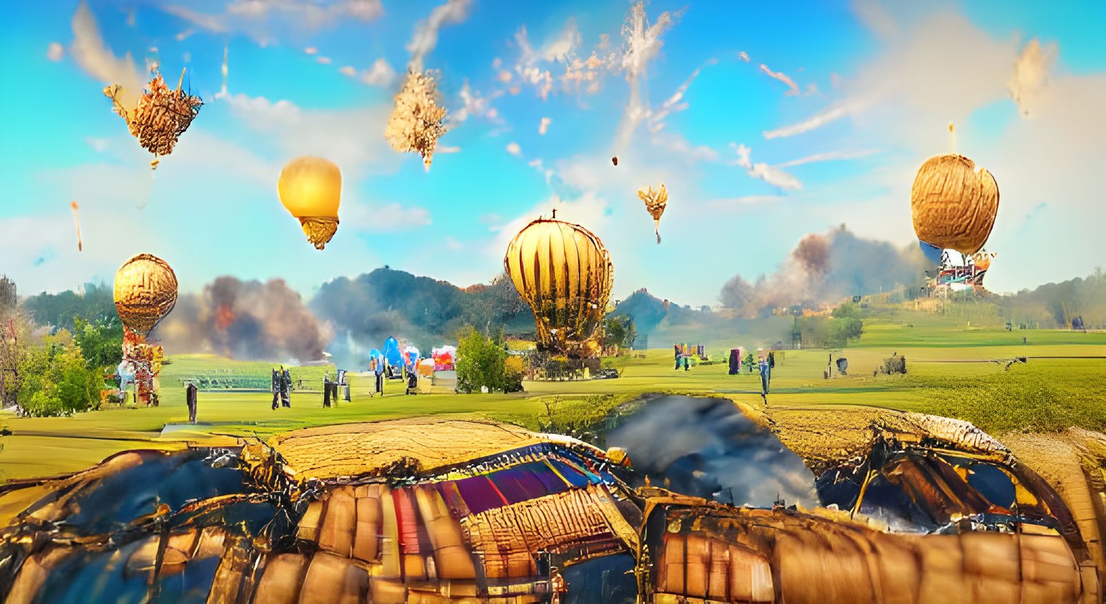 Hot air balloon war, battle, warfare, steampunk,explosions, ...