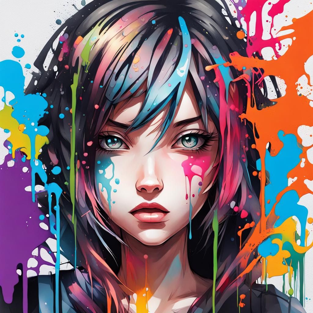 Beautiful girl animation Splash of colors AI Generated Artwork
