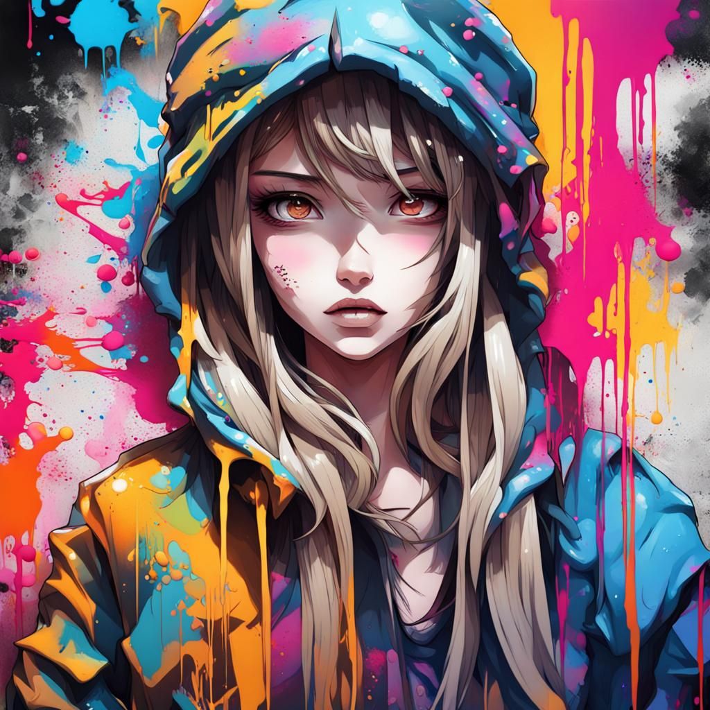 Beautiful girl animation Splash of colors AI Generated Artwork