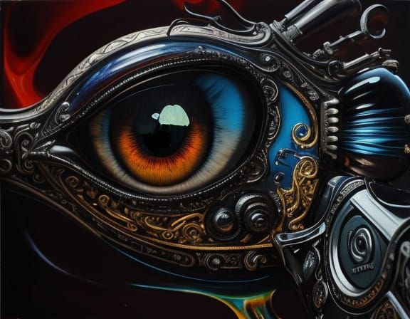 Surreal Cat Creature Shooting Gun Oil Painting