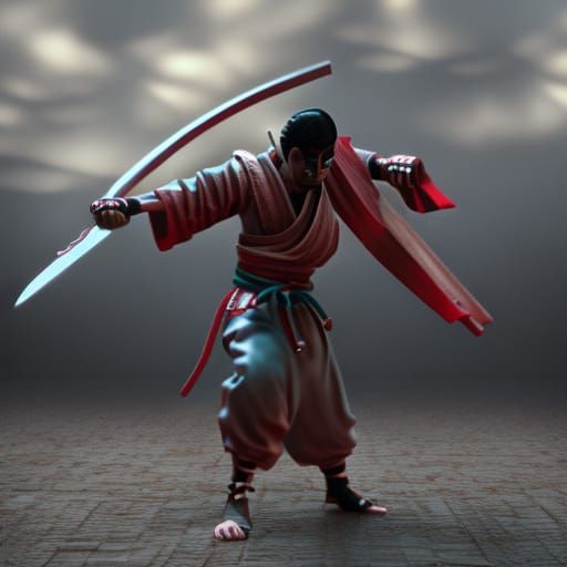 3d model of samurai kungfu bret lee type character fighting