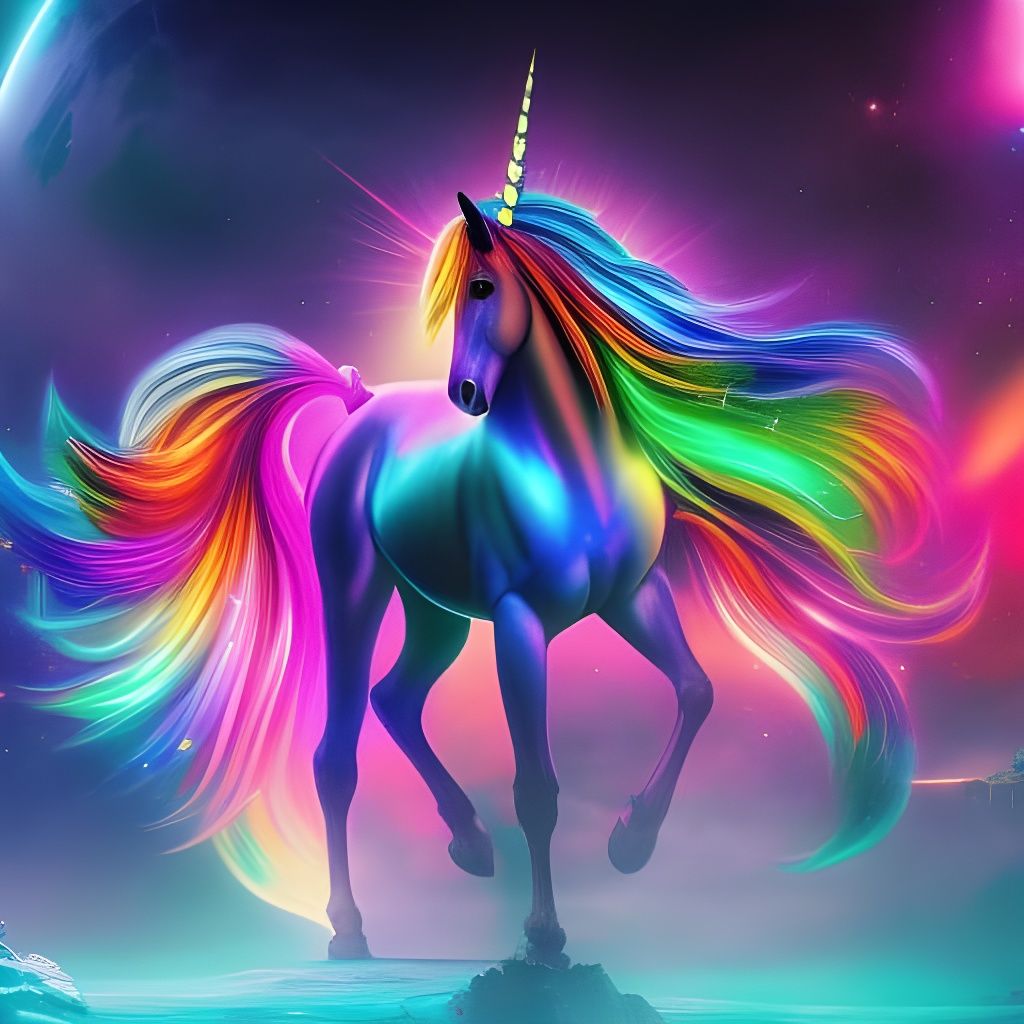 Beautiful detailed neon unicorn, centered, full body picture, Perfect ...