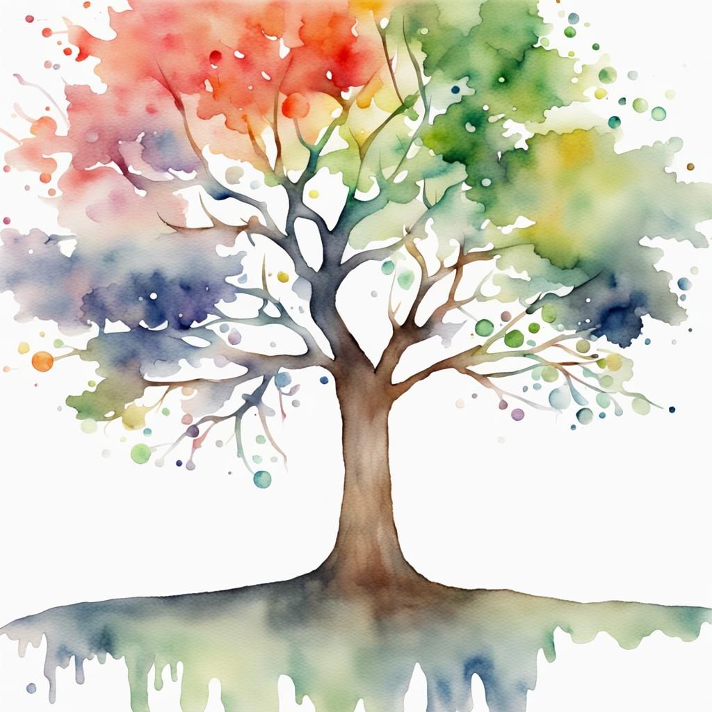 Watercolor tree with white background -- q1.2 - AI Generated Artwork ...