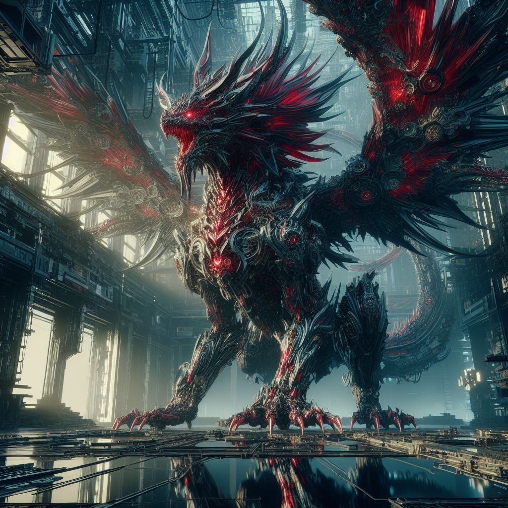 Cyber dragon in futuristic city