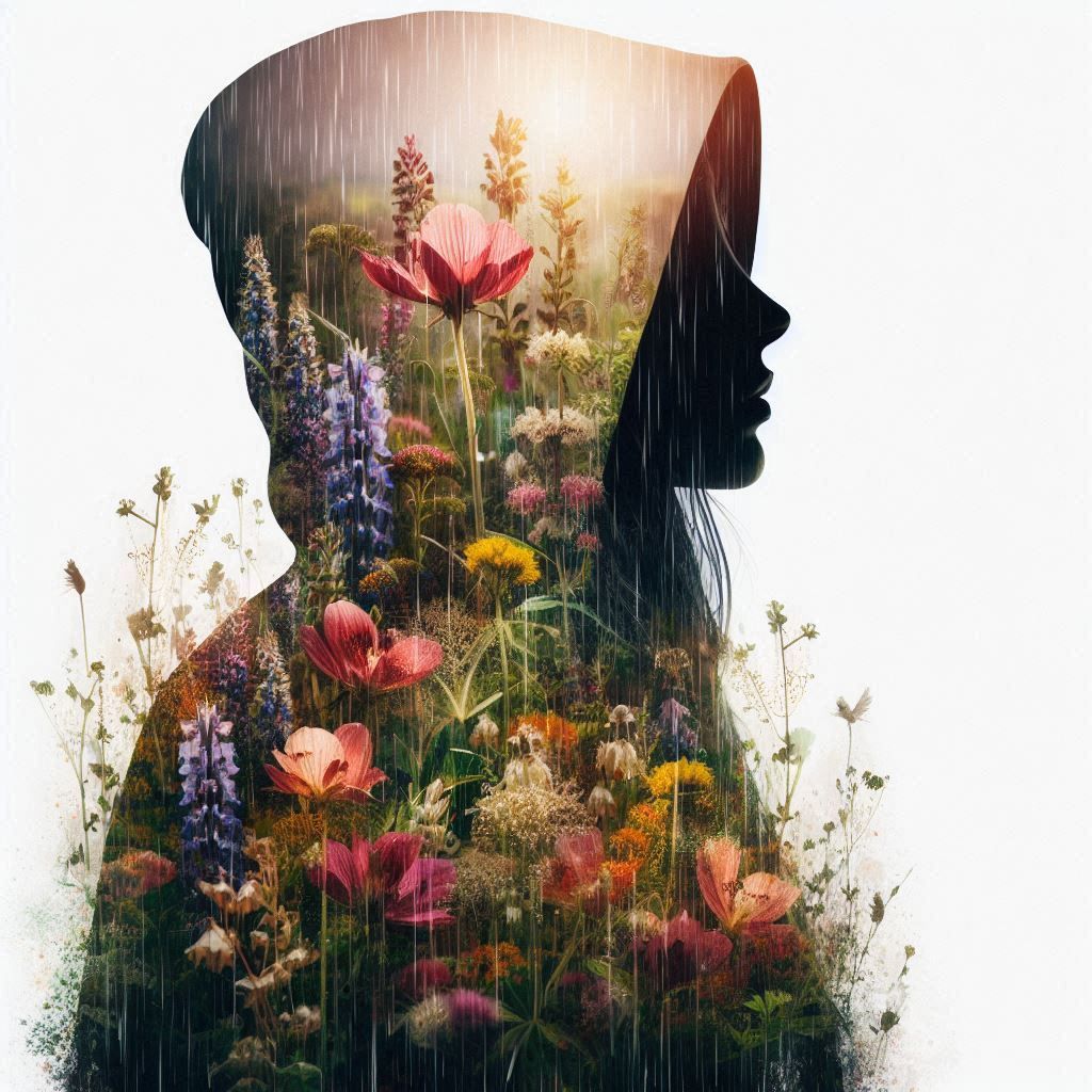double exposure beautiful fantasy DALL-E 3 portrait landscap...