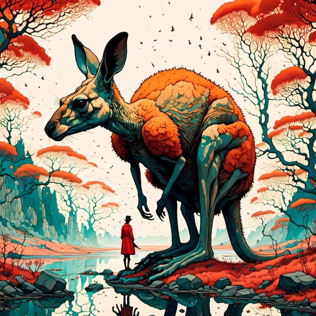Kangaroo <lora:RDMagic:1.0>beautiful strange detailed painting 8k resolution trending on Artstation digital illustration HDR Unreal Engine r...