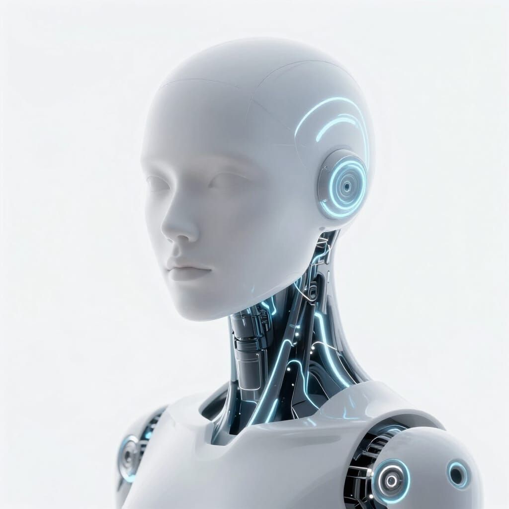Futuristic AI Humanoid Portrait in Minimalist Style