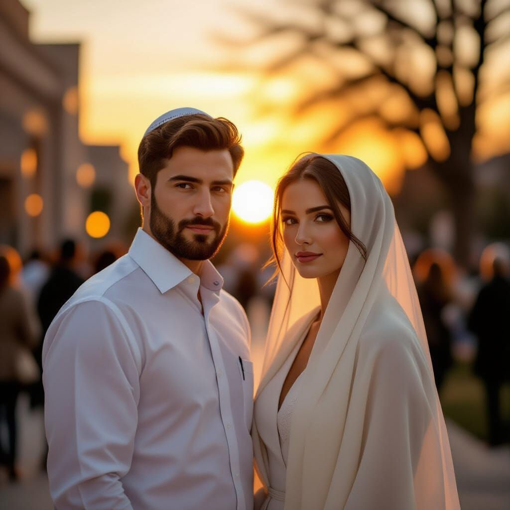 Couple Arrives at Synagogue for Kol Nidre at Sunset