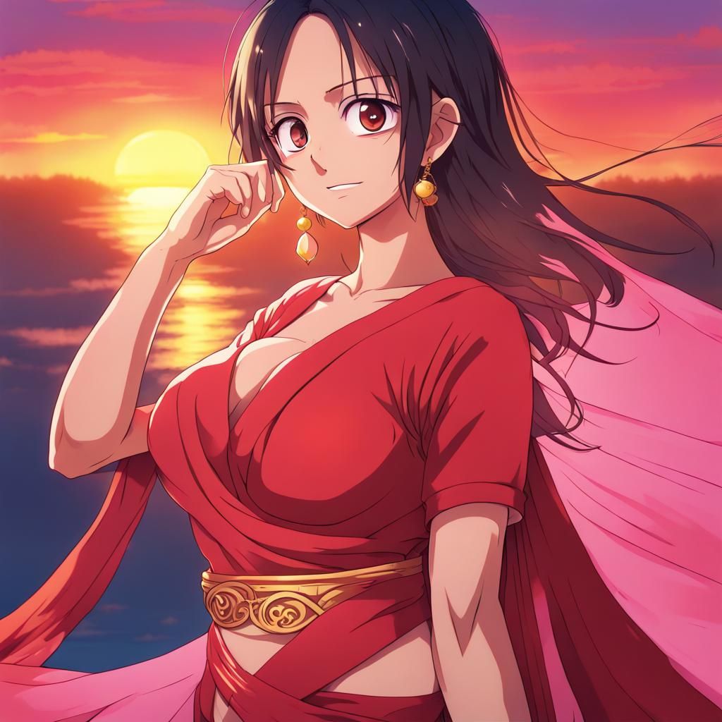 Robin one piece wearing red saree full covered zoom out with...