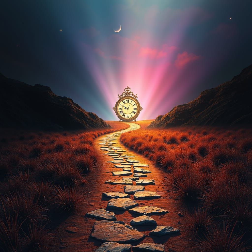 Symbolic Journey Through Light and Shadow with Hidden Clock