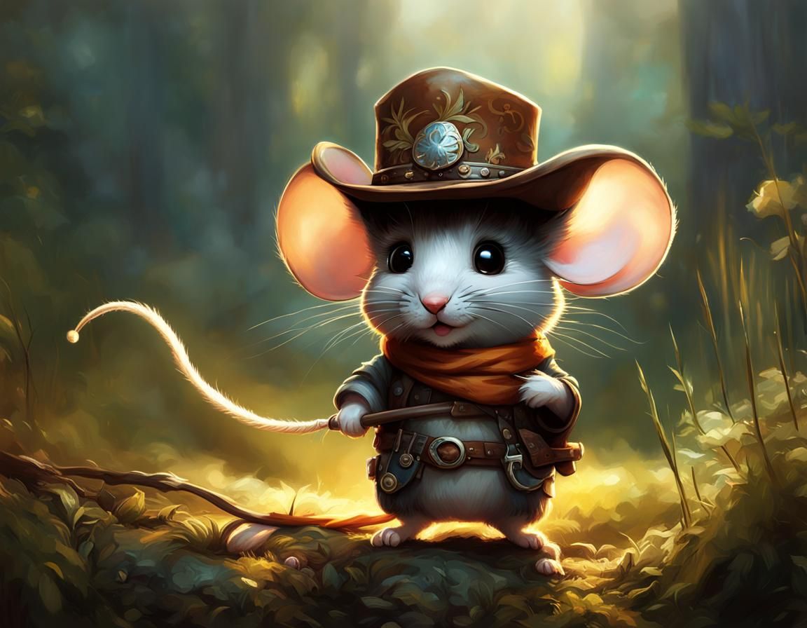 chibi adorable anthropomorphic mouse with a cowboy hat : soft fluffy ...