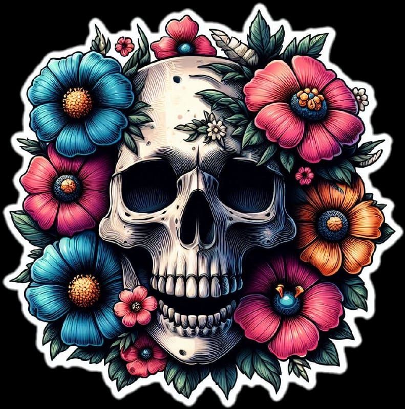 Skull and flowers sticker