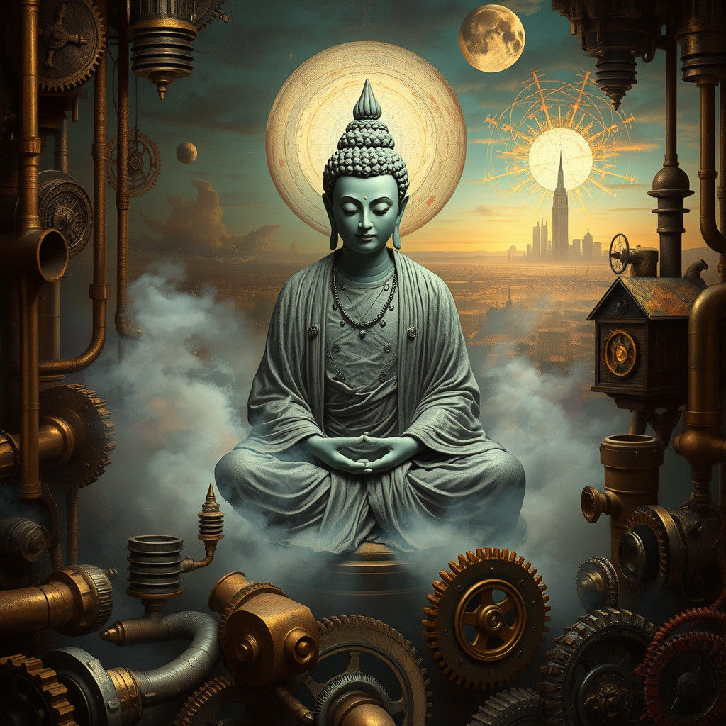 Steampunk Bodhisattva in Surreal Dreamscape
